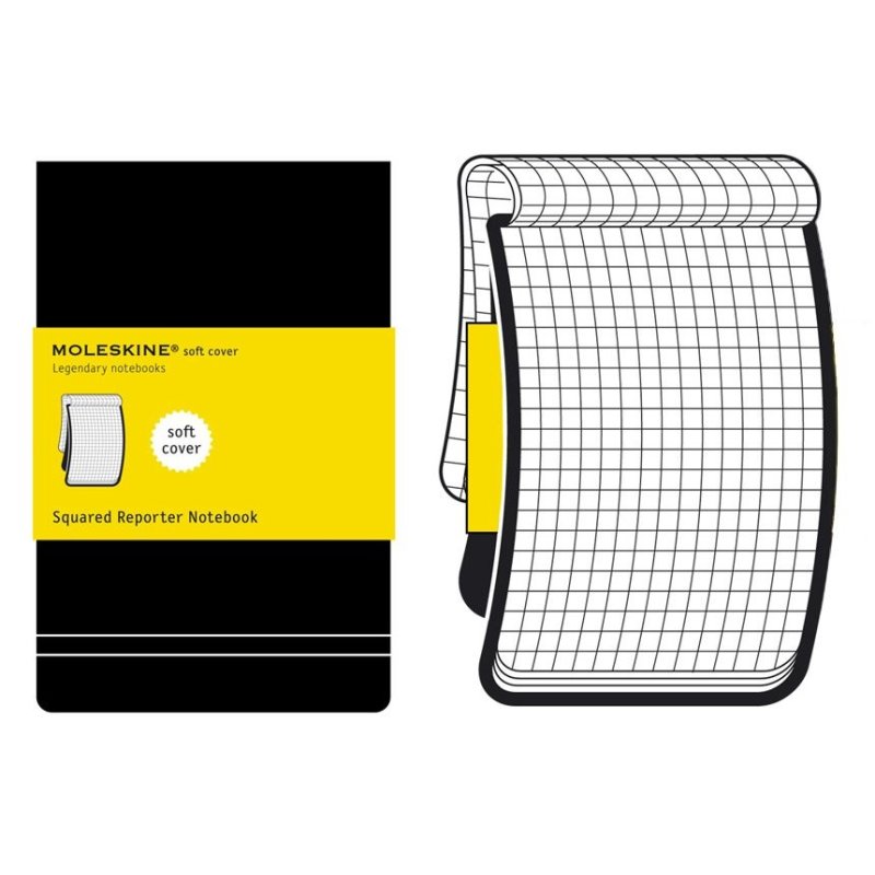Moleskine Squared Black Reporter Notebook Pocket soft cover 90 x