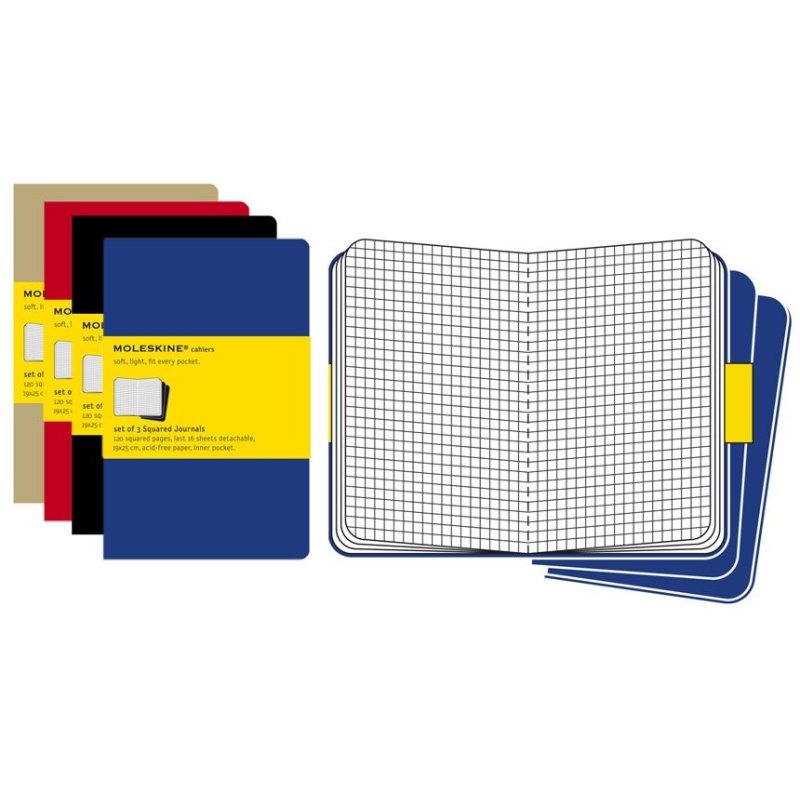 Moleskine set of 3 squared journals kraft brown soft cover X Large