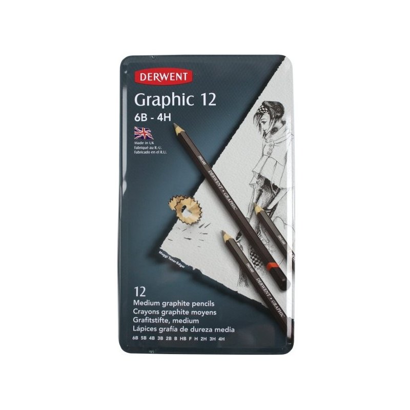 Derwent Graphic Medium Pencils 12 Tin