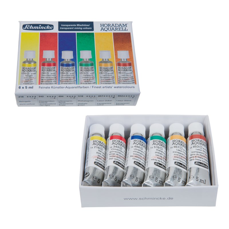 Schmincke Transparent Mixing Watercolours - set of 6 x 5ml tubes