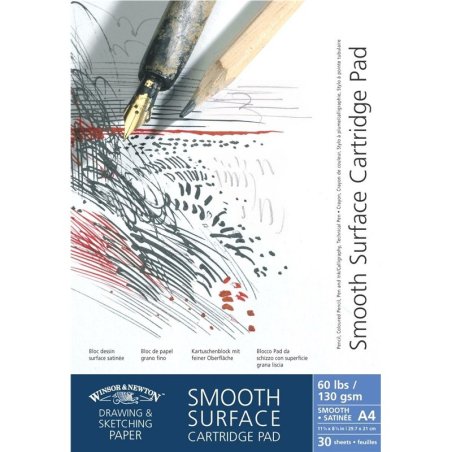 Winsor and Newton Smooth surface Cartridge Paper Drawing Pad Gummed 130gsm A5, A4, A3, A2