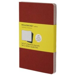 Moleskine set of 3 squared journals - cranberry red -soft cover - Pocket 90 x 140mm