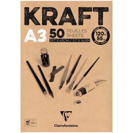 Clairefontaine Kraft Paper Pad, 120 g, A3 - Brown, 50 Sheets