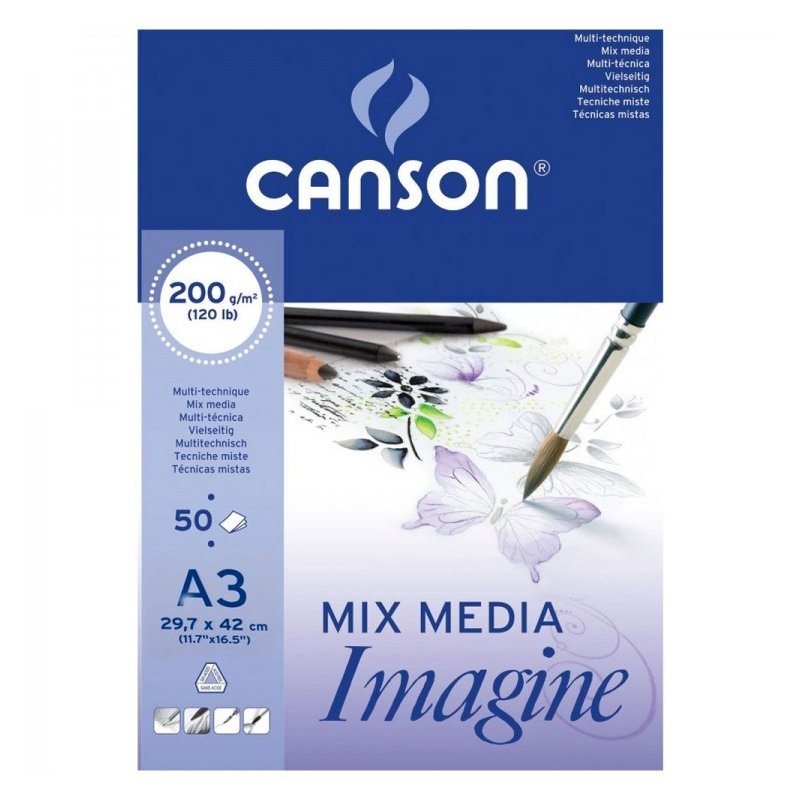 Canson Imagine Mixed Media 200gsm Paper Natural White Pad A3
