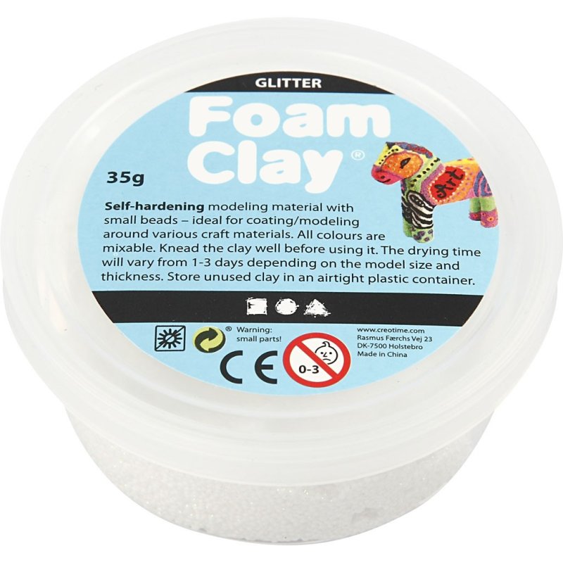 Foam Clay 35g Pots Single Colours Glitter White