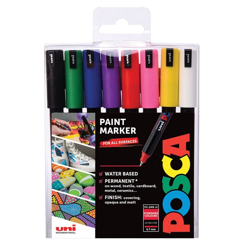 uni Posca Marker Pen PC-1MR Ultra-Fine Set of 8 Assorted