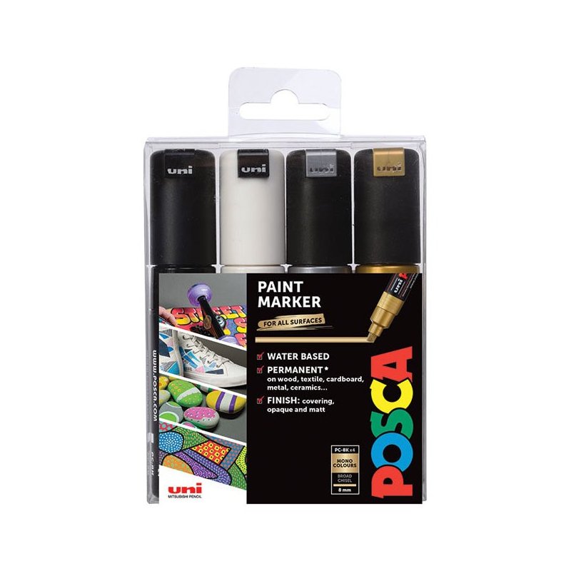 uni Posca Paint Marker PC-8K 8mm Mono Tones Set of 4