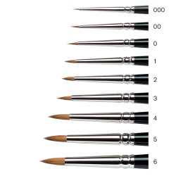 Winsor & Newton Series 7 Kolinsky Miniature Short Handle Sable Brushes - size chart