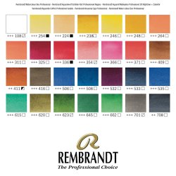 Rembrandt Professional Watercolour Paint, Wood Box Professional Set, 28 Half Pans + 7 Accessories, General colour Selection