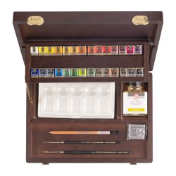 Rembrandt Professional Watercolour Paint, Wood Box Professional Set, 28 Half Pans + 7 Accessories, General colour Selection