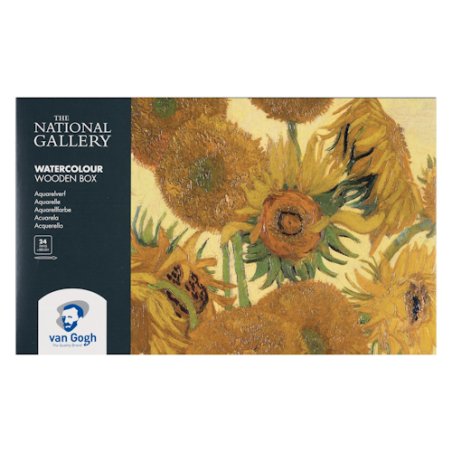 The National Gallery Water Colour Wooden Box Set with 24 Colours in Half Pans + 3 Accessories