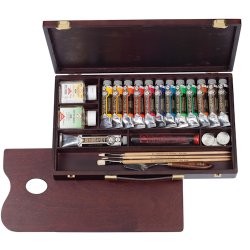 Rembrandt Oil colour Paint Professional Wood Box Set, 12x40ml Tubes + 1x60ml Tube + 11 Accessories