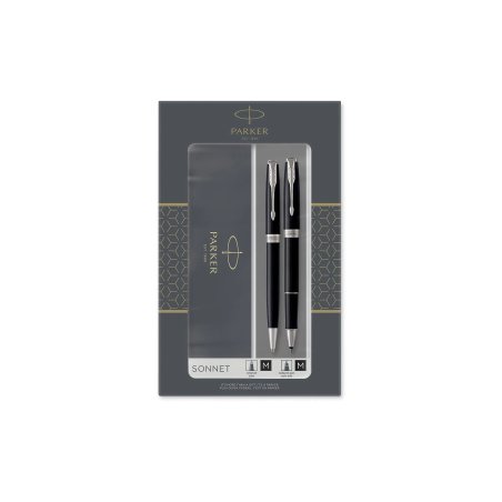 Parker Sonnet Black Chrome Trim Ball Pen & Rollerball Set