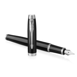 Parker Im Black Chrome Trim Ballpoint & Fountain Pen Set