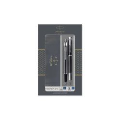 Parker Im Black Chrome Trim Ballpoint & Fountain Pen Set