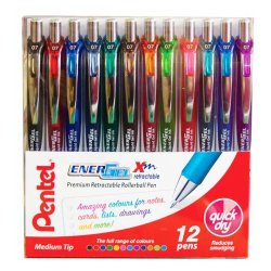 Pentel EnerGel XM Retractable Rollerball Pen - Assorted Colours (Pack of 12)