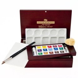 Daler Rowney Artists Watercolour Half Pan Deluxe Wooden Box Set - Small