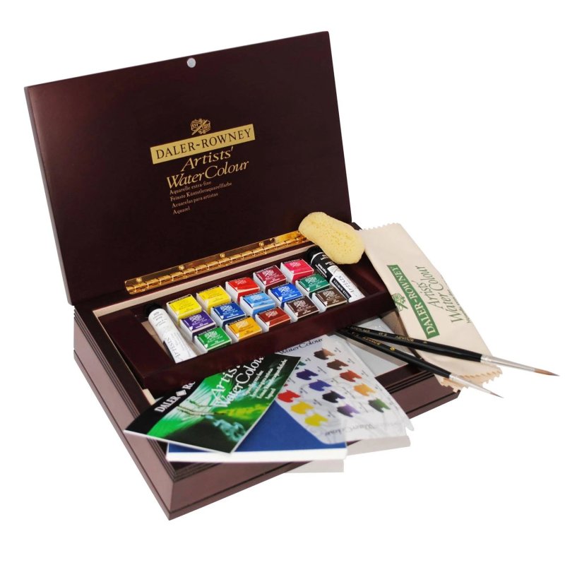 Daler Rowney Artists Watercolour Half Pan Deluxe Wooden Box Set - Small