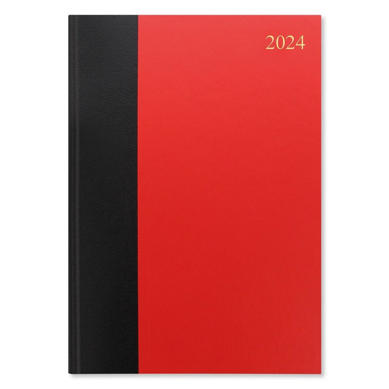 Letts Standard A4 Two Pages to a Day Diary 2024 Red/Black