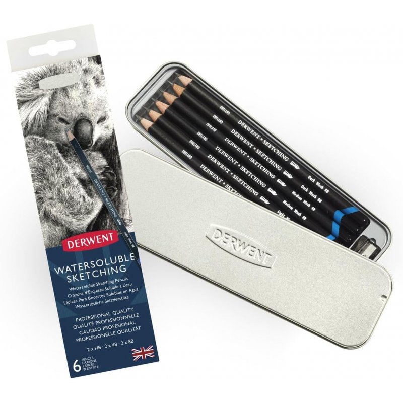 Derwent Watersoluble Sketching Pencils Tin of 6