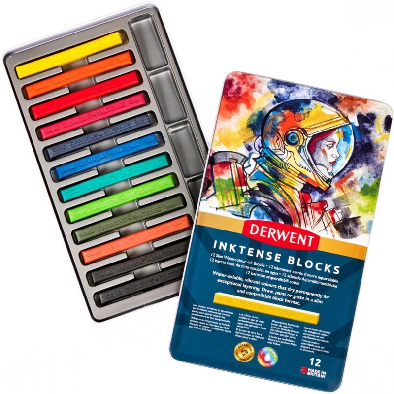 Derwent Inktense Watersoluble Blocks Tin of 12