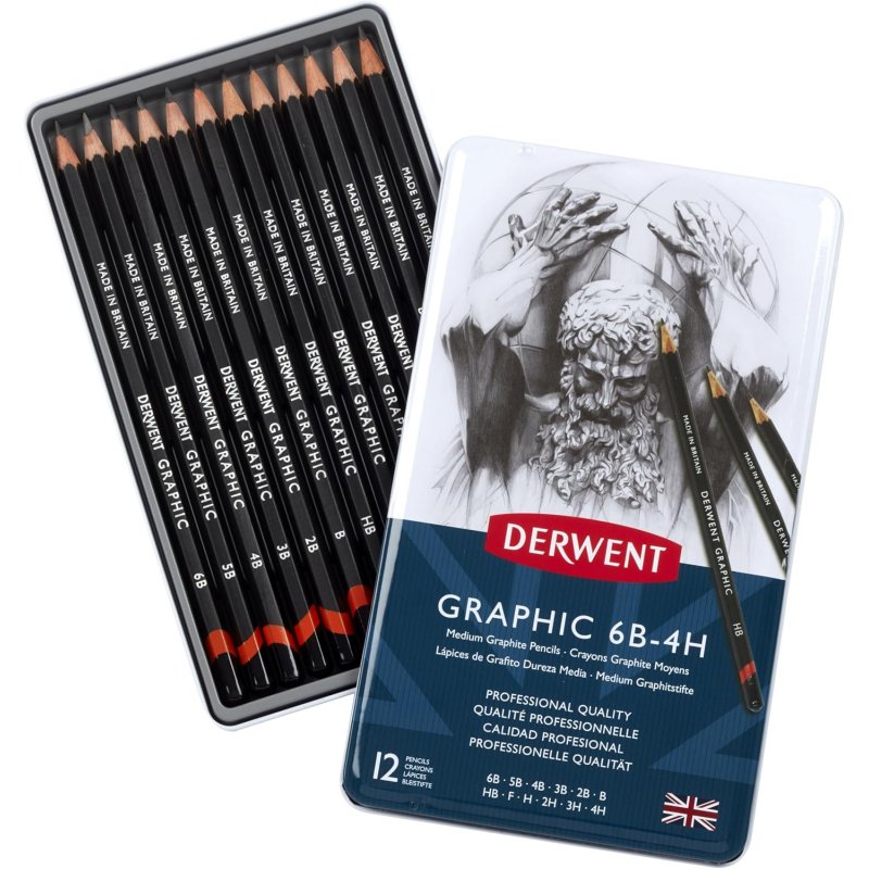 Derwent Graphic Medium Pencils 12 Tin